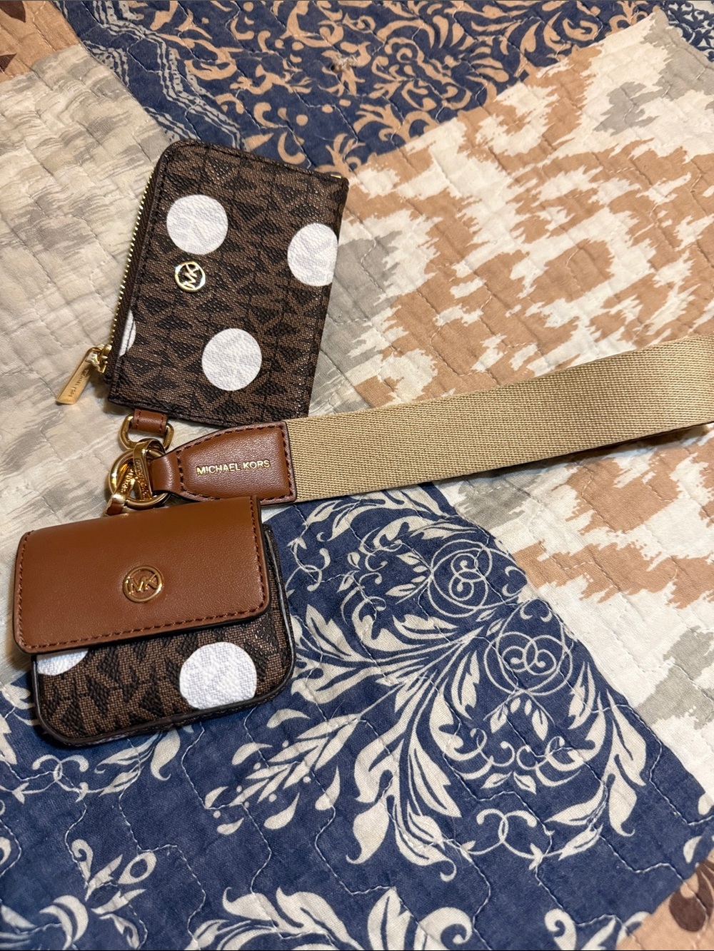 Michael Kors Brown Signature Polka Dot Crossbody Card & AirPods Case Set